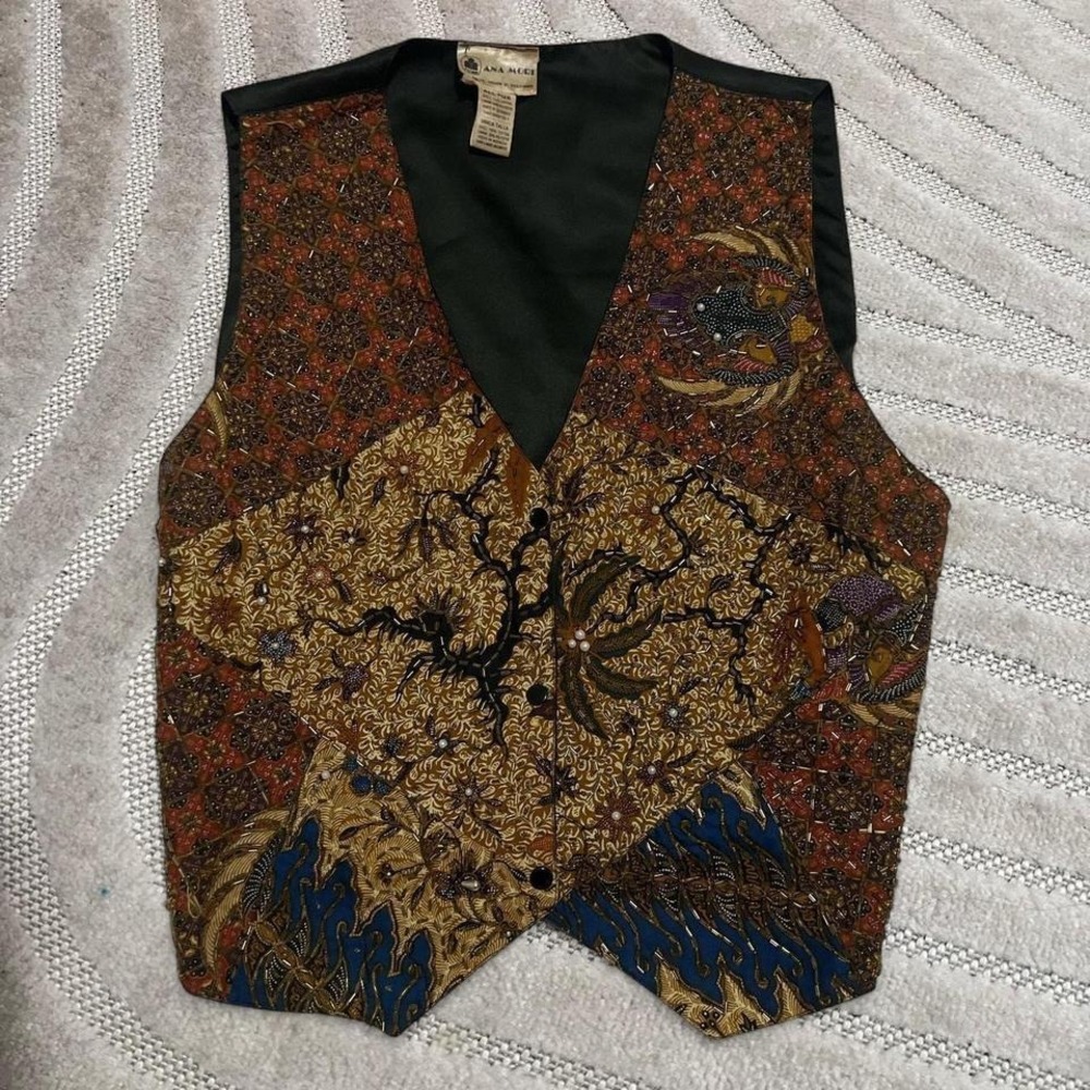 VTG Y2K Ana Mori multicolored beaded vest one Size boho glam party festivals